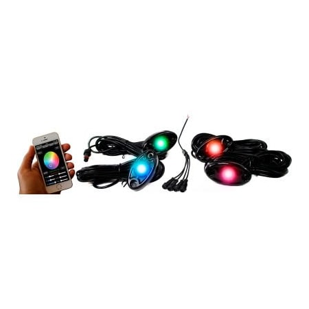 Carjamz Race Sport ColorSMART 4-LED Glow Pod Black Kit, Smartphone Controlled with Brain Box IP68 12V RSLD4KITCS